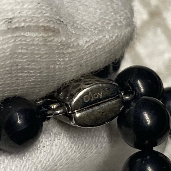 Vintage Black Jade Necklace 3 Strand w/ Magnetite & 925 Silver Clasp - Picture 6 of 12